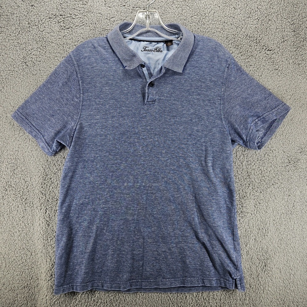 Tasso Elba Mens Blue Heathered Cotton Short Sleeve Polo Shirt Size M